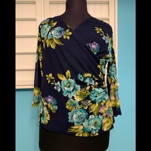 COPY - 5/$25 Coldwater Creek Blue Floral Wrap Blouse XL